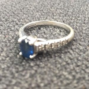 Sapphire silver diamond ring